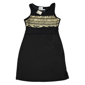 The Page Dress Womens M Black Gold Sheath Sleeveless Round Neck Pullover